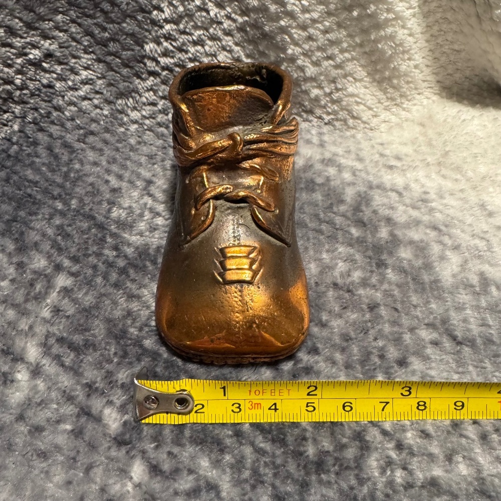 Vintage Bronzed Dipped Baby Shoe Decor Single Shoe Stamped C 2733